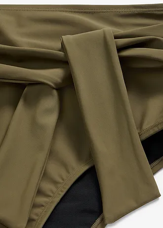 Mocno modelujące figi bikini z wysokim stanem i wiązanym paskiem • ciemny oliwkowy • sklep bonprix