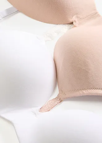 Vyztužená podprsenka bez kostic, s organickou bavlnou (2 ks v balení) • matně béžová + bílá • bonprix obchod