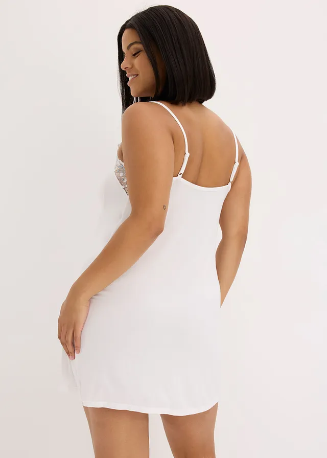 Slipdress van zacht viscose, Kleur: wit-lichtblauw