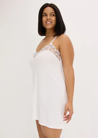 Slipdress van zacht viscose, Kleur: wit-lichtblauw