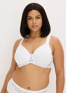 Soutien-gorge minimiseur à broderies, Couleur: blanc + bleu clair
