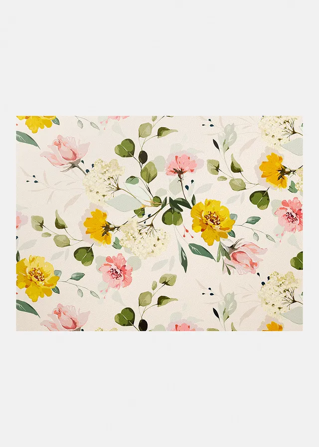 Wasbare deurmat met gebloemd design, Kleur: ecru gebloemd