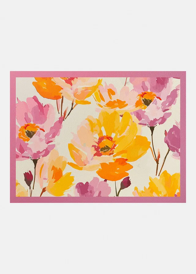 Wasbare deurmat met gebloemd design, Kleur: pink gebloemd