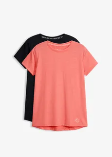 T-shirt sportowy (2 szt.), szybkoschnący • różowy koralowy+czarny • sklep bonprix