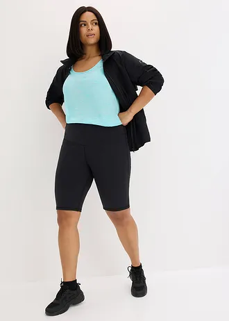 Korte sportlegging met katoenachtige textuur, Kleur: zwart