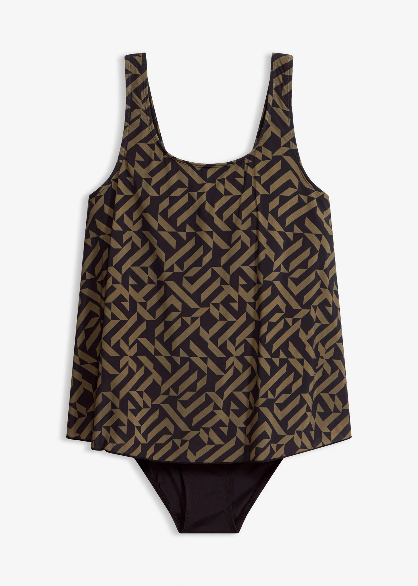 Jednodílné plavky se vzhledem tankin • černo-tmavě olivová • bonprix obchod