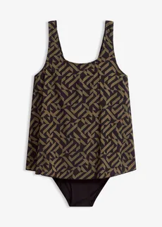 Kostium kąpielowy w optyce tankini • czarny-ciemny oliwkowy w graficzny wzór • sklep bonprix