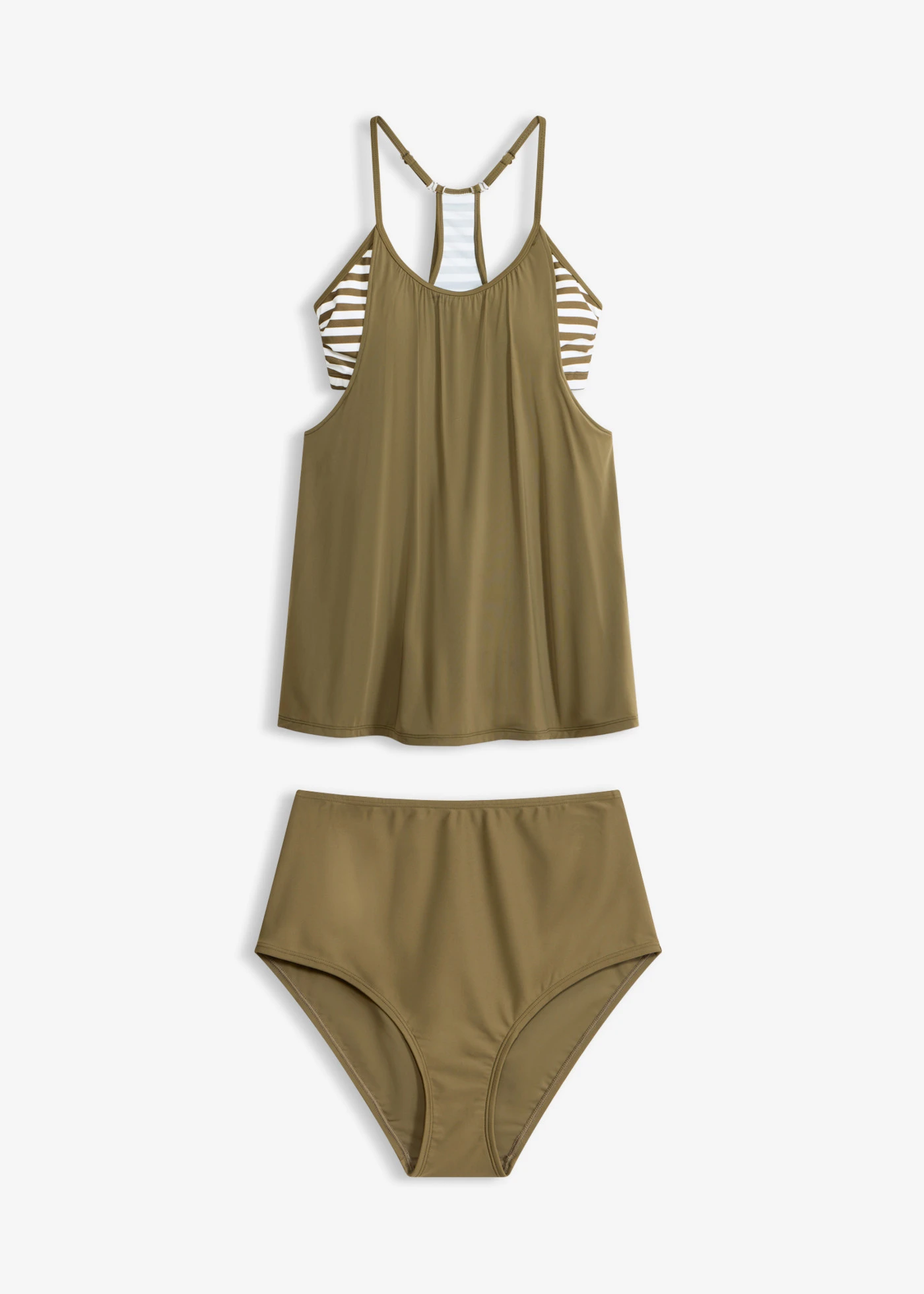 Lange tankini in layerlook (2-dlg. set) • donkerolijfgroen-wit gestreept • bonprix online shop