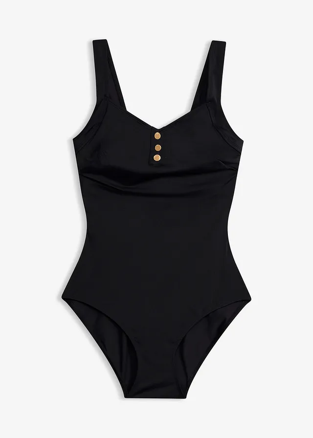 Maillot 1 pièce détail boutons, Couleur: noir