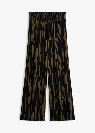 Plážové nohavice z padavej viskózy, farba: khaki-čierna grafická