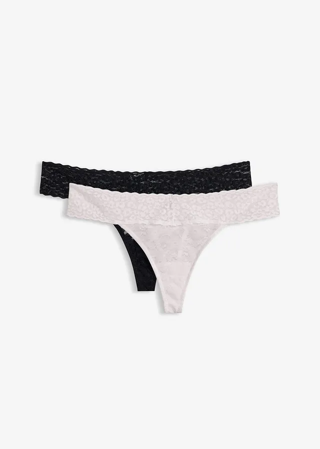 Tanga csipkéből (2 db-os csomag) • fehér+fekete • bonprix áruház