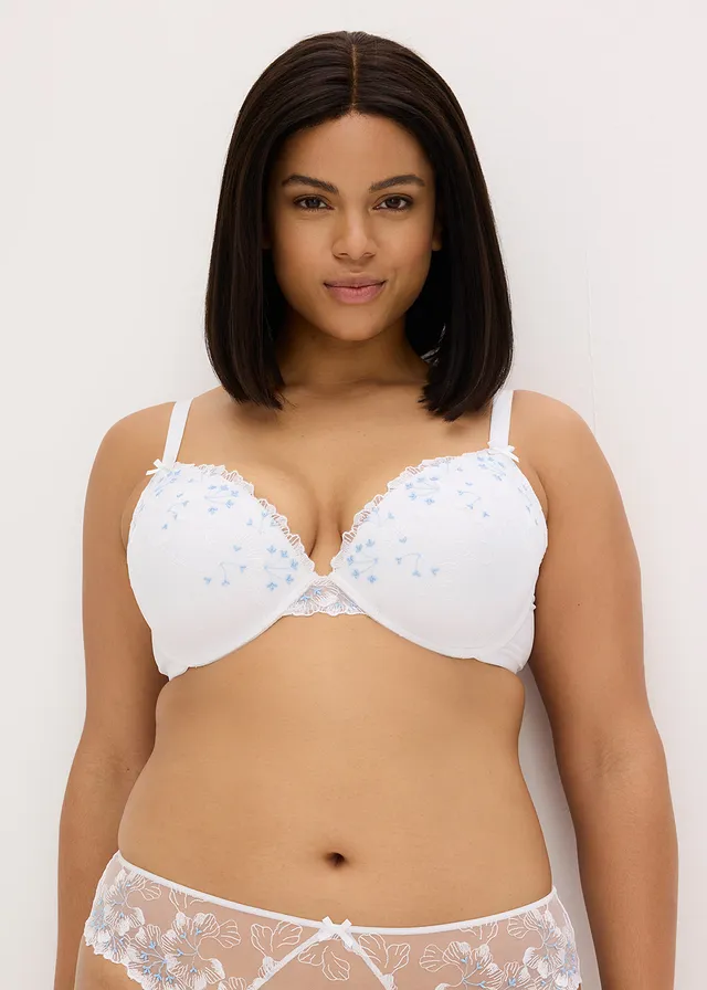 Soutien-gorge à coques et broderies, Couleur: blanc/bleu clair
