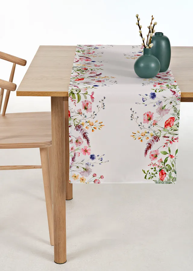 Chemin de table à imprimé floral, Couleur: multicolore/blanc