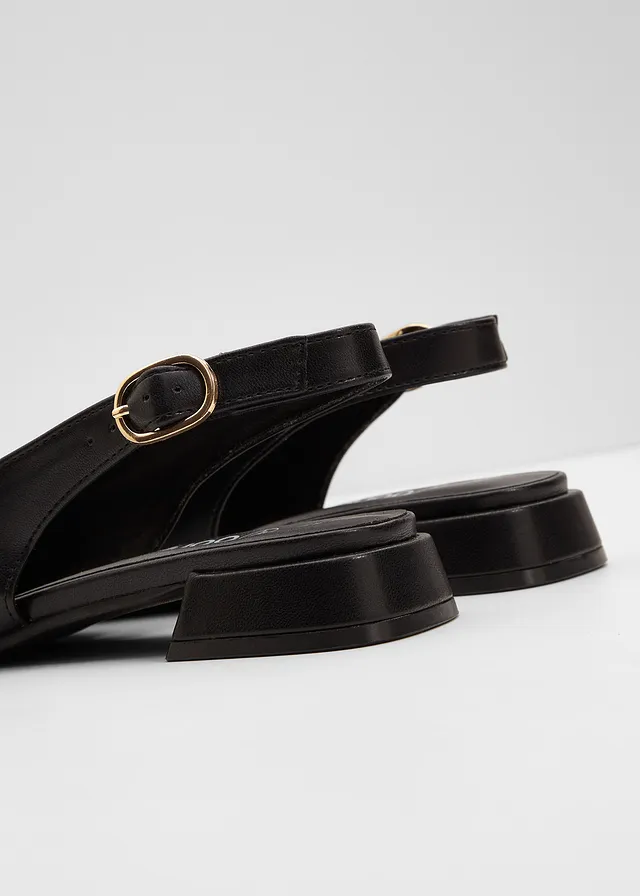 Slingback ballerina's met gesp, Kleur: zwart