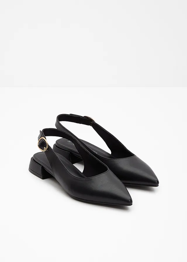 Slingback ballerina's met gesp, Kleur: zwart