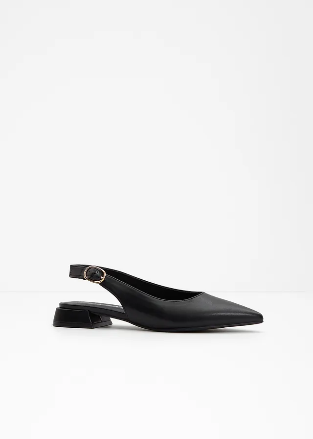 Slingback ballerina's met gesp, Kleur: zwart