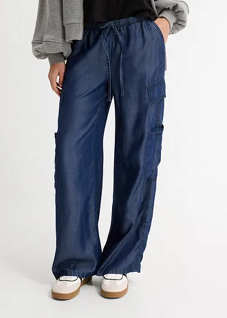 Wijde broek van soepel lyocell, Kleur: donkerblauw denim