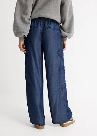 Široké kalhoty bez zapínání, ze splývavého lyocellu • tmavě modrý denim • bonprix obchod