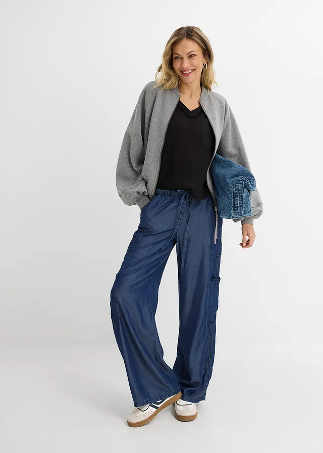 Wijde broek van soepel lyocell • donkerblauw denim • product-page.page-title-suffix