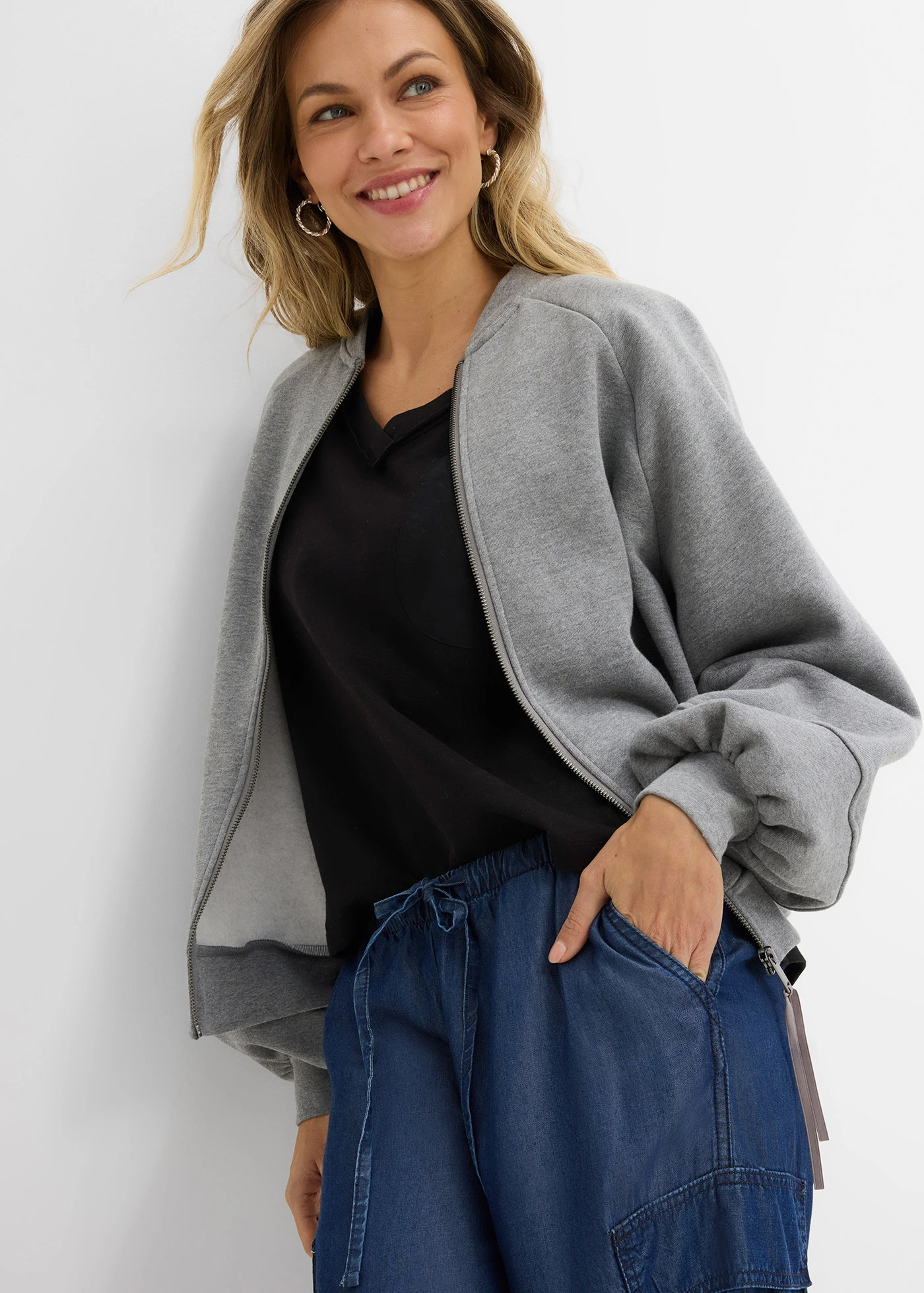 Široké kalhoty bez zapínání, ze splývavého lyocellu • tmavě modrý denim • bonprix obchod