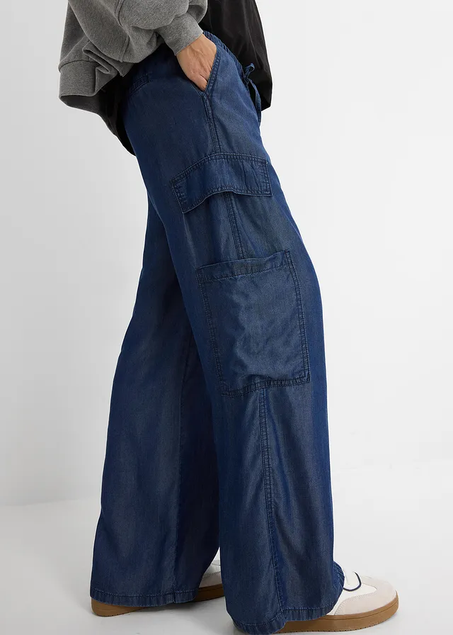 Wijde broek van soepel lyocell • donkerblauw denim • product-page.page-title-suffix