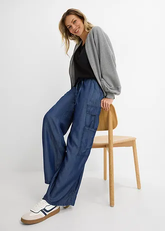 Široké kalhoty bez zapínání, ze splývavého lyocellu • tmavě modrý denim • bonprix obchod