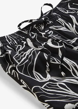 Pantaloni din viscoză cu talie elastică • negru-ecru înflorat • magazin bonprix