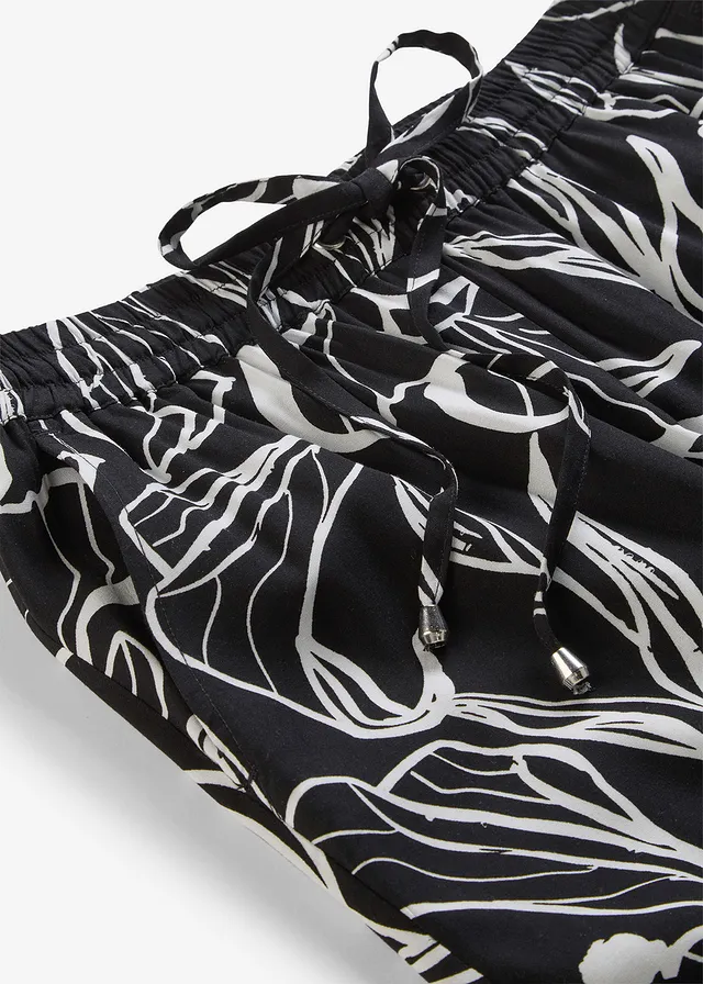 Pantalon à taille élastiquée en viscose • noir/écru floral • product-page.page-title-suffix