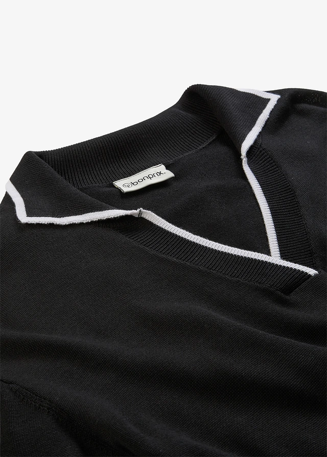 Gebreide polo van een viscosemix • zwart/wit • product-page.page-title-suffix