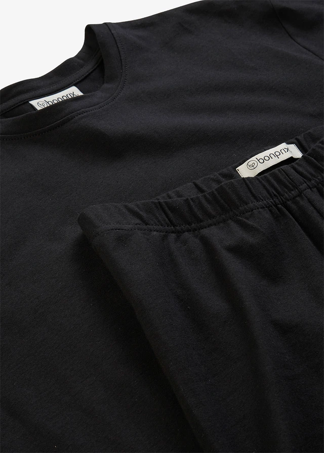 T-Shirt en korte legging van stretchkatoen (2-dlg. set) • zwart • product-page.page-title-suffix