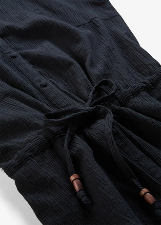 Blouse van gestructureerde crinkle, Kleur: zwart