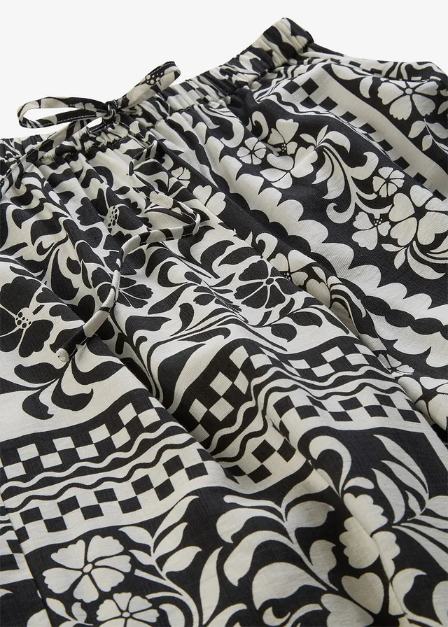 Pantalon fluide à taille élastiquée • noir-écru imprimé • product-page.page-title-suffix