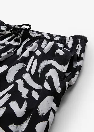 Pantaloni fără încheiere cu imprimeu, din viscoză fluidă • negru/alb • magazin bonprix