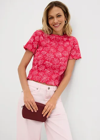 Krátké tričko z bavlněné směsi • ibiškově pink-růžová s květy • bonprix obchod