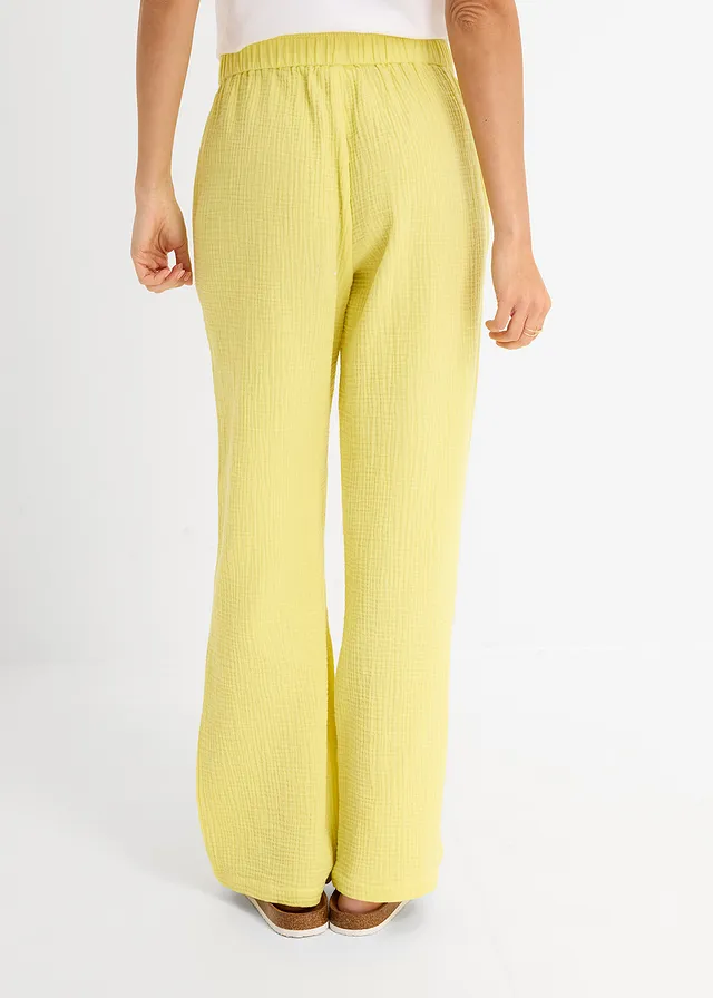 Instapbroek van mousseline, Kleur: lichtlimoen washed