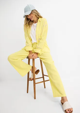 Pantalon en gaze de coton à taille élastiquée • citron pastel délavé • Boutique bonprix