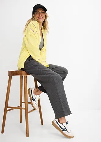 Pantalon en gaze de coton à taille élastiquée • anthracite délavé • Boutique bonprix