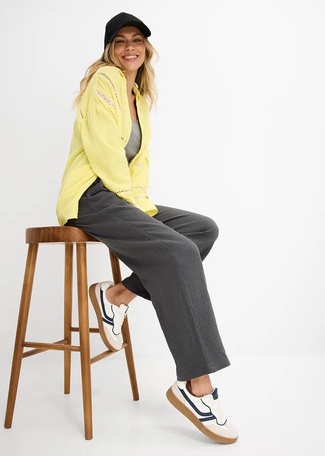 Pantalon en gaze de coton à taille élastiquée • anthracite délavé • product-page.page-title-suffix