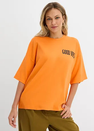 Oversized shirt van puur biologisch katoen, Kleur: feloranje-zwart met print