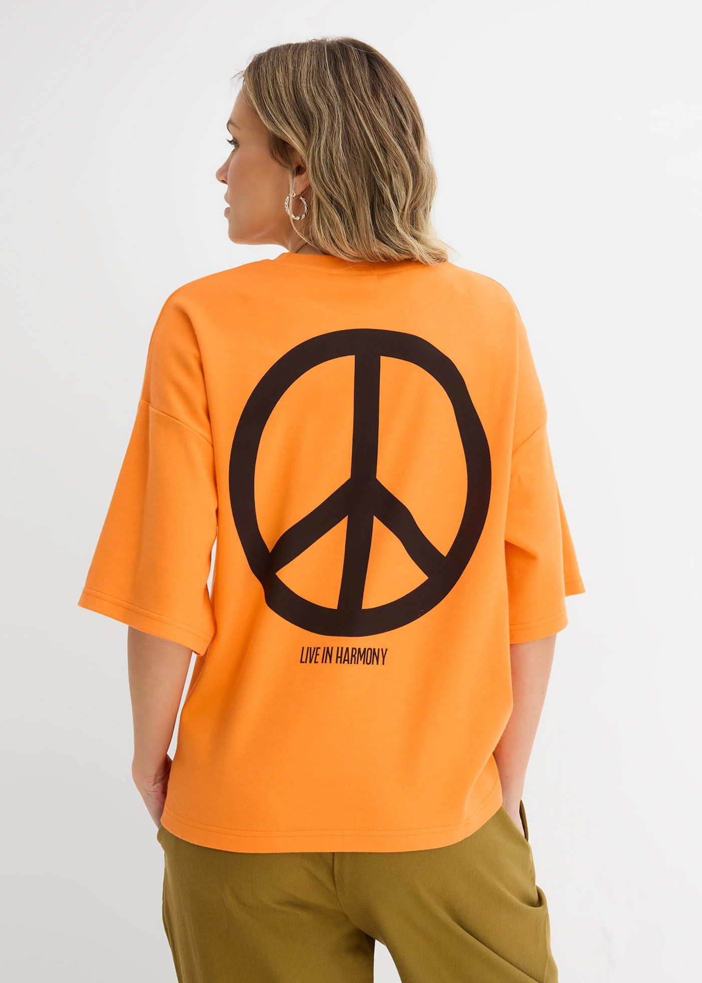 Bluză oversize din bumbac organic 100% • portocaliu aprins-negru cu imprimeu • magazin bonprix