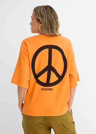 Bluzka oversize z czystej bawełny organicznej • pomarańczowy neonowy-czarny z nadrukiem • sklep bonprix