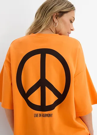 T-shirt oversize 100% coton • orange vif-noir imprimé • Boutique bonprix