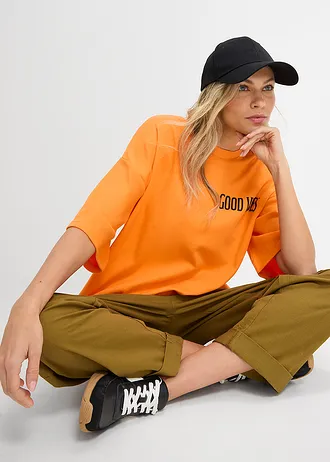 T-shirt oversize 100% coton • orange vif-noir imprimé • Boutique bonprix