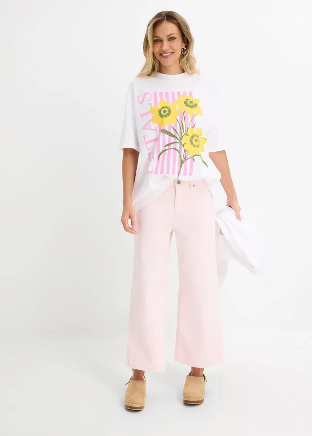 T-shirt oversize z czystej bawełny organicznej bladoróżowy