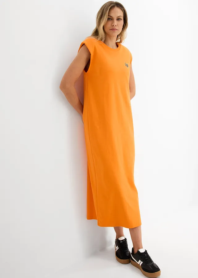 Robe T-shirt 100% coton, Couleur: orange vif délavé