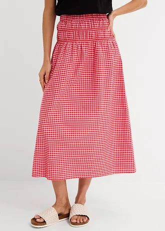 Maxi rok van een elastische katoenmix, Kleur: roze-aardbeirood geruit