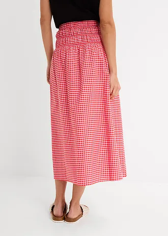 Maxi rok van een elastische katoenmix, Kleur: roze-aardbeirood geruit