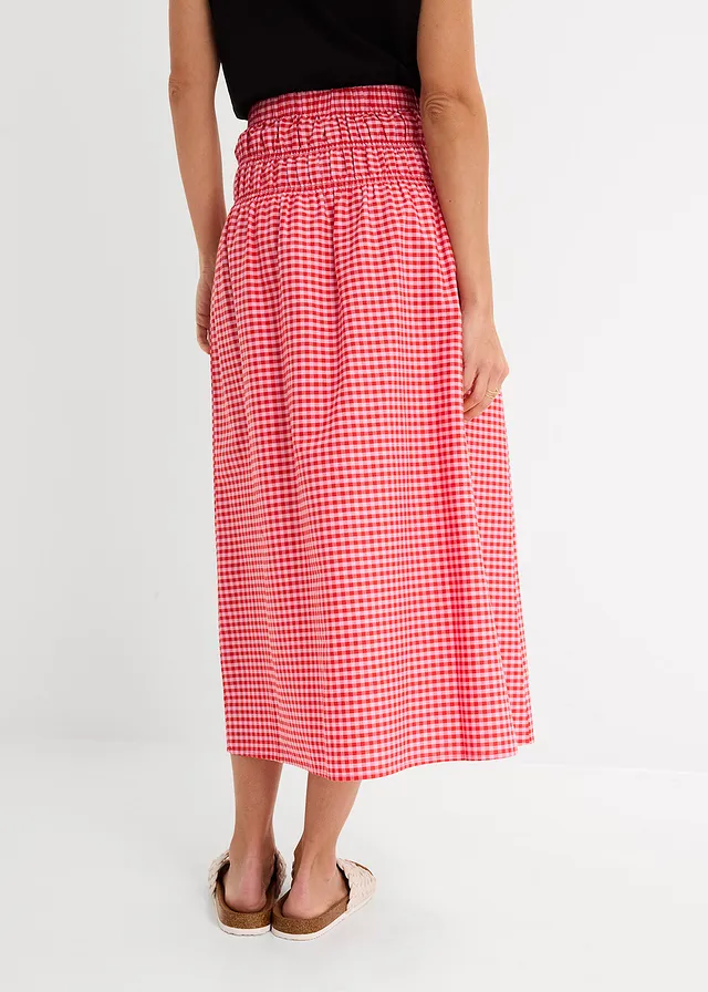 Jupe longue en coton extensible • rose-fraise carreaux • product-page.page-title-suffix