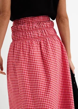 Maxi rok van een elastische katoenmix • roze-aardbeirood geruit • bonprix online shop