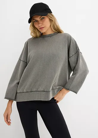 Oversized sweater van katoenmix, Kleur: antraciet washed